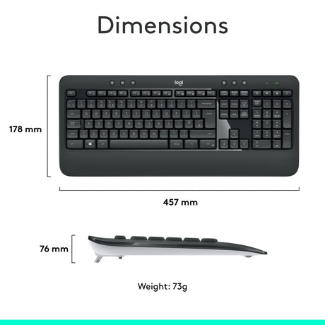 Logitech mk540 advanced draadloze desktopset (donkergrijs, eu lay-out (qwerty), 1000 dpi)