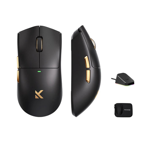 Mchose k7 ultra lightweight wireless gaming mouse (zwart goud, rgb, usb 2.4 ghz, 42.000 dpi)