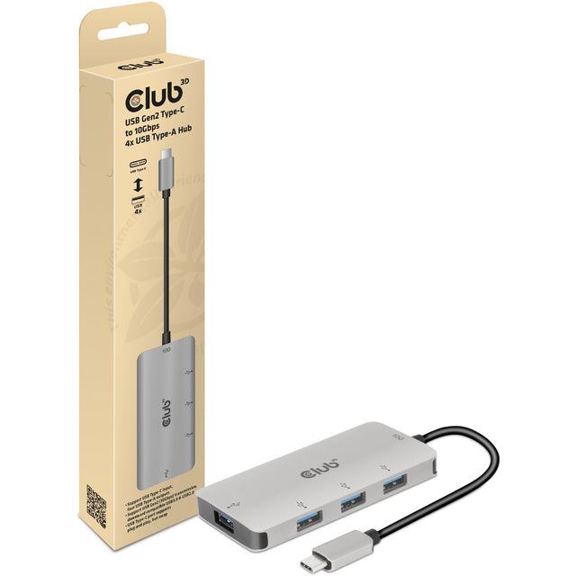 Club 3d usb-c naar 4x usb-a 3.2 gen 2 usb-hub (aluminium)
