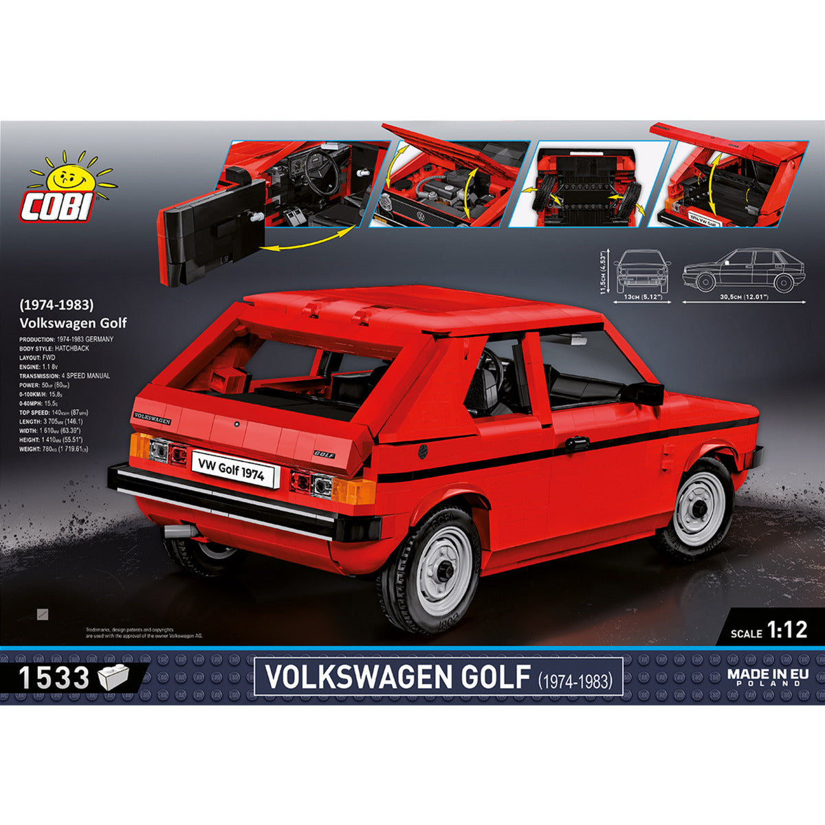 Cobi volkswagen golf (1974-1983) constructiespeelgoed (schaal 1:12)