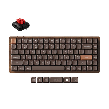 Keychron k3 max-h1w all-wood special edition rgb mechanisch toetsenbord (houtkleur, us lay-out (qwerty), milk pom red, 75%, rgb leds, double-shot pbt, hot swap, 2.4ghz | bluetooth 5.1 | usb-c)
