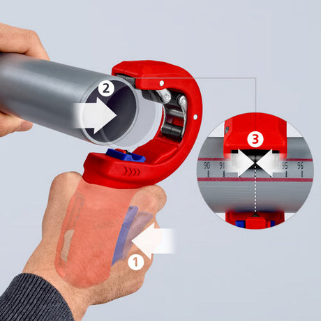 Knipex dpt50 buizensnijder voor dikwandige kunststof buizen ook kerngeschuimd snijden - capaciteit 32 - 50 mm - 202 mm - 90 23 02 bk