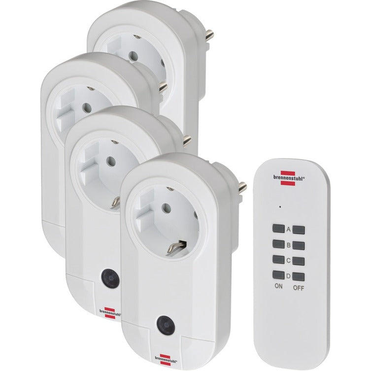 Brennenstuhl draadloze schakelaarset rc ce1 4001, set van 4 draadloze stopcontacten (voor binnen, met handzender en hogere contactbescherming) wit