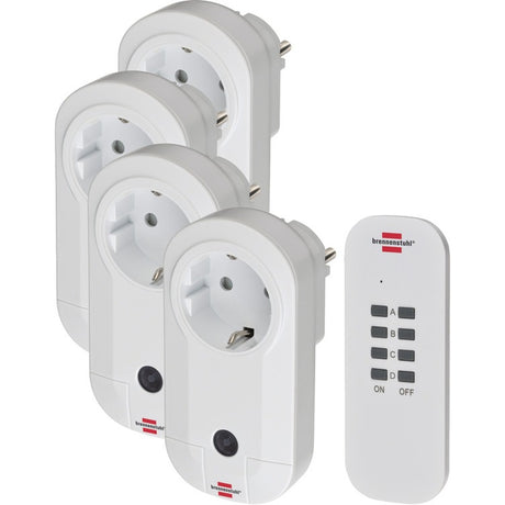 Brennenstuhl draadloze schakelaarset rc ce1 4001, set van 4 draadloze stopcontacten (voor binnen, met handzender en hogere contactbescherming) wit