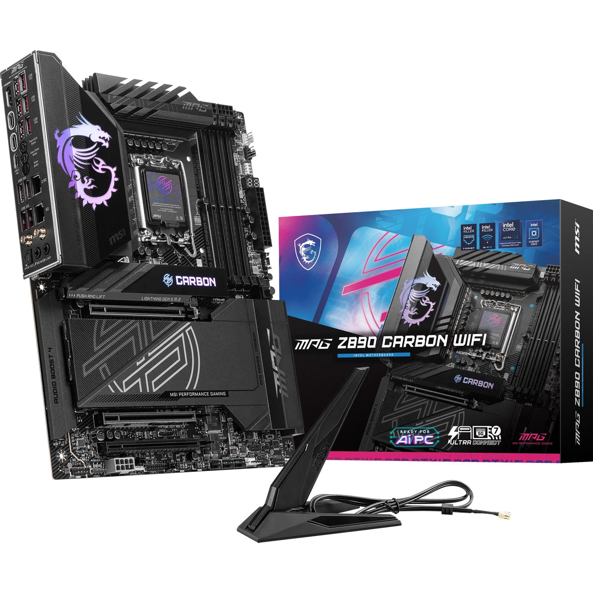 Msi mpg z890 carbon wifi socket 1851 moederbord (zwart, raid, 5gb-lan, 2.5gb-lan, wi-fi 7, bt, sound, atx)