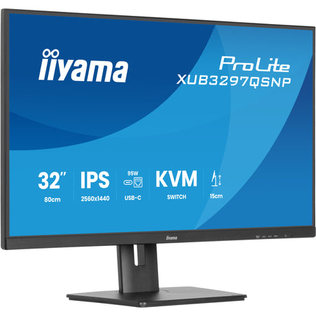 Iiyama prolite xub3297qsnp-b1 32 monitor (zwart, 1x displayport, 1x hdmi, 4x usb-c, 2x usb-a, 1x rj-45)