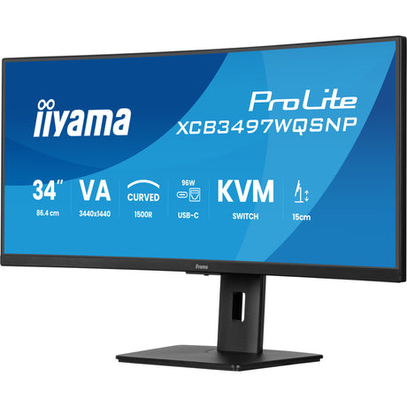 Iiyama prolite xcb3497wqsnp-b1 34 curved ultrawide monitor (zwart, 1x displayport, 2x hdmi, 2x usb-c, 2x usb-a, 1x rj-45, 120 hz)