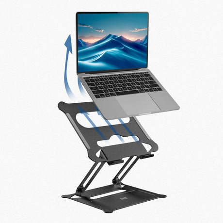 Act connectivity laptopstandaard, aluminium, inklapbaar, traploos in hoogte verstelbaar (zwart)