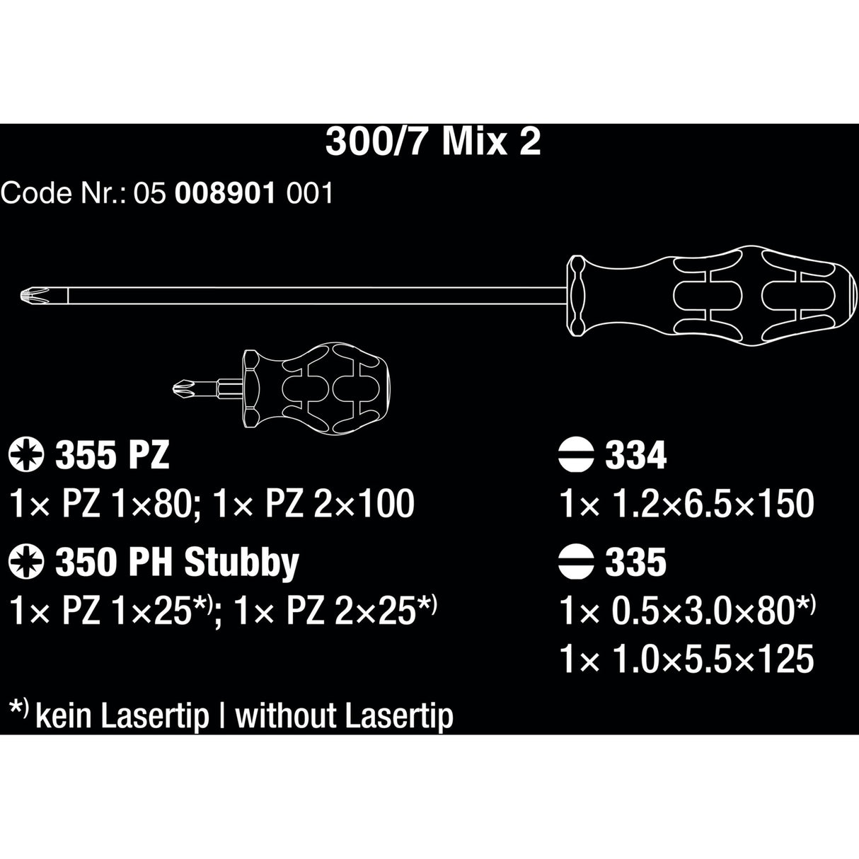 Wera 300 7 mix 2 schroevendraaierset (zwart groen, 7‑delig)