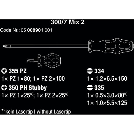 Wera 300 7 mix 2 schroevendraaierset (zwart groen, 7‑delig)
