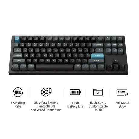 Keychron q3 ultra-m1 8k wireless custom mechanical keyboard (zwart, us lay-out (qwerty), silk pom red, 80% (tkl), rgb, hot swap, 8k, 2.4 ghz | bluetooth 5.2 | usb-c)