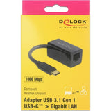 Delock superspeed usb-c (usb 3.1 gen 1) male > gigabit lan 10 100 1000 mbps compact adapter (zwart, 0,135 meter)