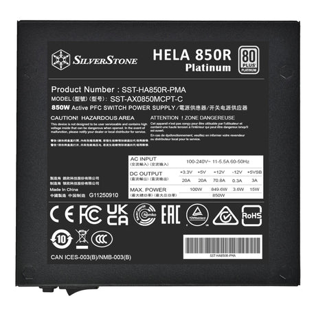 Silverstone hela 850r platinum modulaire 850 watt voeding (zwart, 4x pcie)