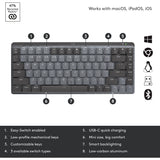 Logitech mx mechanical mini toetsenbord (zwart, us-international lay-out (qwerty), gl tactile, 80% (tkl), bluetooth)