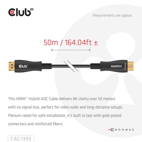 Club 3d hdmi hybride aoc kabel (zwart, 50 meter)