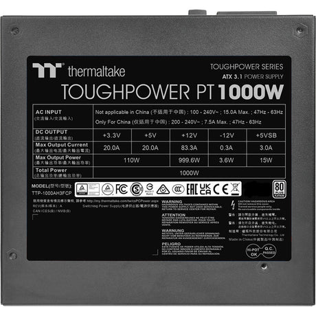 Thermaltake toughpower pt modulaire 1000 watt voeding (1x 12v-2x6, 2x pcie)