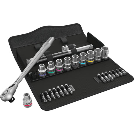 Wera 8100 sc 11 zyklop metalen ratelset gereedschapsset (zwart groen, 28-delig, volledig metalen omschakelbare ratel)