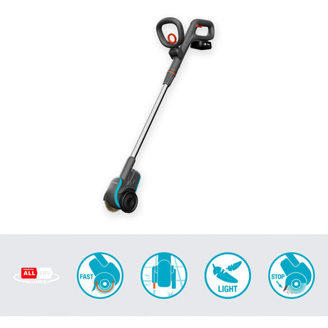 Gardena easyweed accu-onkruidborstel 1800 18v p4a gebruiksklare set onkruidverwijderaar (grijs turquoise, accu en oplader inbegrepen, power for all alliance)