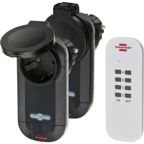Brennenstuhl draadloze schakelaarset rc ce1 0201, 2 draadloze stopcontacten (buiten ip44, met handzender en hogere contactberscherming) zwart