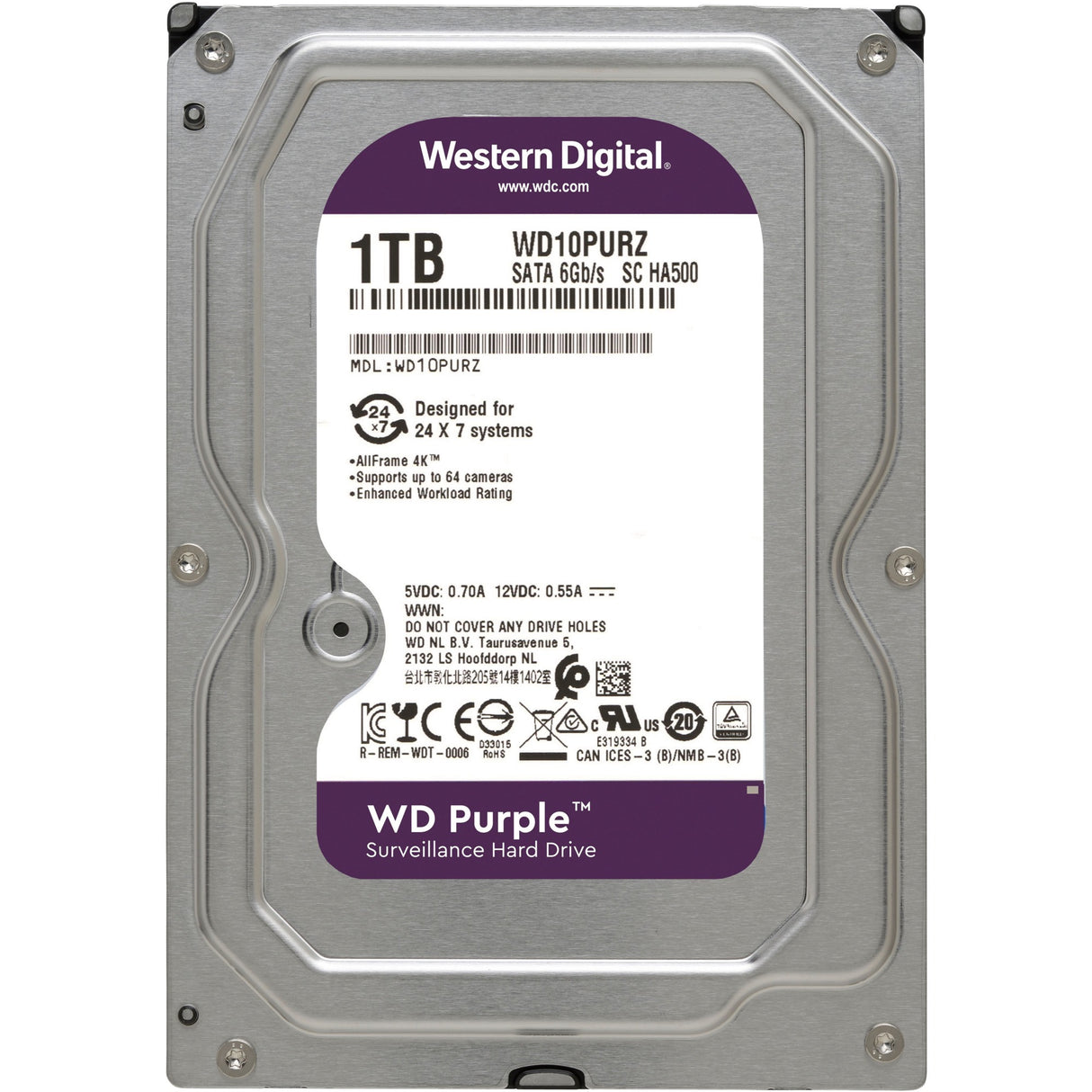 Wd purple, 1 tb harde schijf (sata 600, 10purz, bulk)
