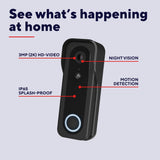 Trust draadloze video deurbel - doorcam-3000 - accu oplaadbaar met usb-c - 2k 3mp - geen abonnementskosten - inclusief chime - deurbel met camera - zwart