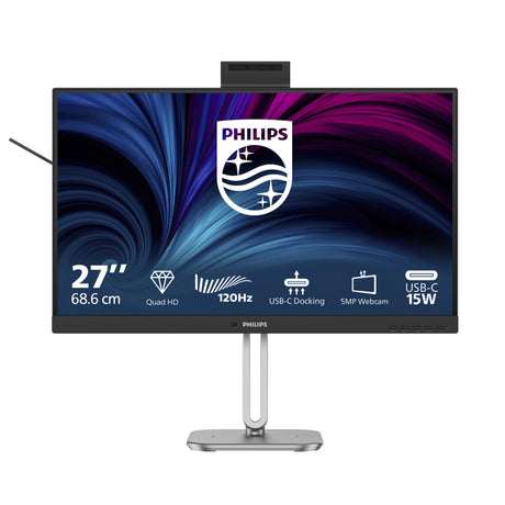 Philips 27b2u4601h 00 27 led monitor (zilver zwart, hdmi, displayport, usb-c, webcam, 120 hz)