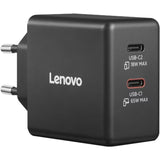 Lenovo dual usb-c (65w) gan (zwart, 2x usb-c, power delivery)