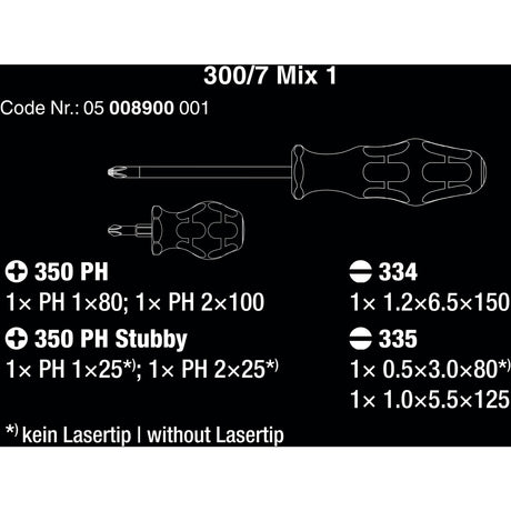 Wera 300 7 mix 1 schroevendraaierset, 7‑delig (zwart groen)