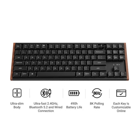 Keychron k1 ultra 8k wireless custom mechanical keyboard (zwart, us lay-out (qwerty), milk pom banana, 80% (tkl), rgb leds, lsa double-shot pbt, usb-c | 2.4 ghz | bluetooth 5.2)