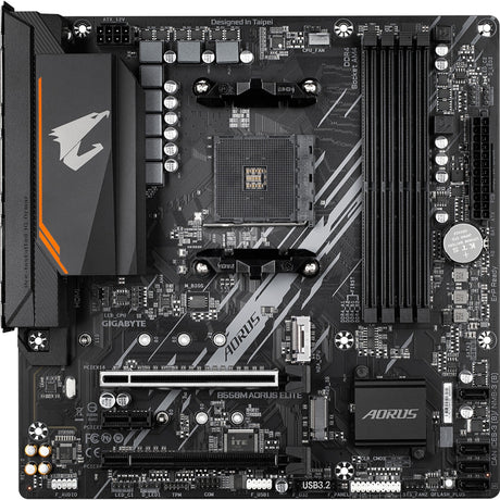 Gigabyte b550m aorus elite socket am4 moederbord (zwart grijs, raid, gb-lan, sound, µatx)