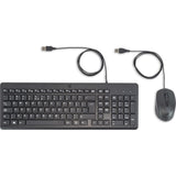 Hp 150 muis en toetsenbord met kabel desktopset (zwart, eu lay-out (qwerty), membraan, 100%, 1600 dpi)