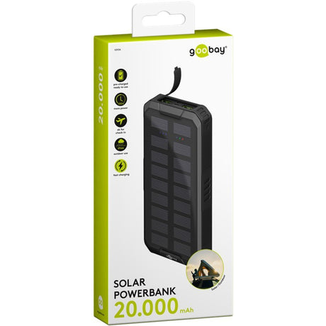 Goobay outdoor solar power bank 20,000 mah with power delivery powerbank (zwart)