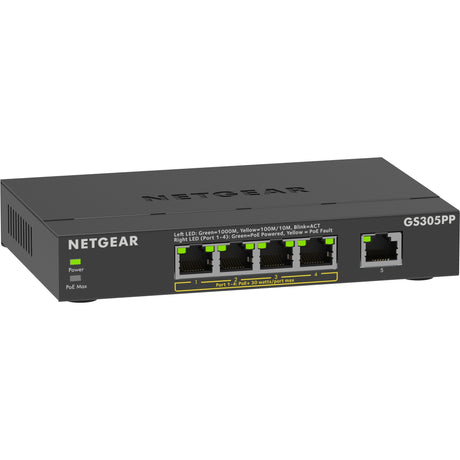 Netgear 5-port gigabit ethernet poe+ unmanaged switch (gs305pp) (zwart)