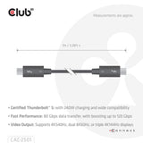 Club 3d gecertificeerde thunderbolt 5 kabel (zwart, 1 meter, 240 w)