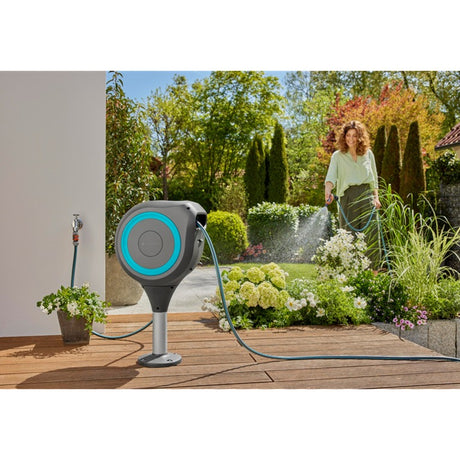 Gardena patio slangbox rollup slanghaspel (grijs turquoise, 20 meter, incl. reinigingsspuit)