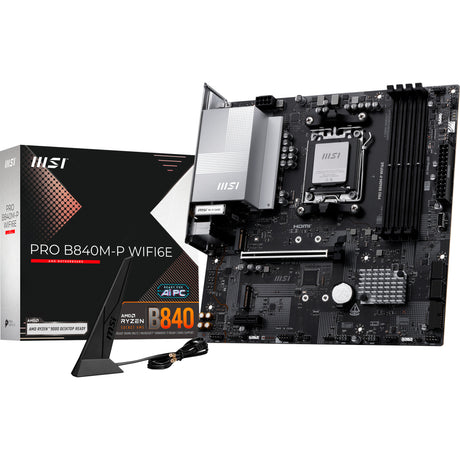 Msi pro b840m-p wifi6e socket am5 moederbord (zwart zilver, raid, 2.5 gb-lan, wi-fi 6e, bt, sound, µatx)