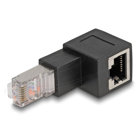 Delock rj45 plug to rj45 jack adapter cat.6a 90° downwards angled (zwart)