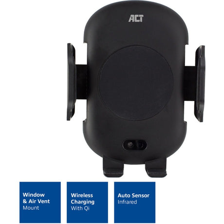 Act connectivity automatische smartphone autohouder met draadloze snellaadfunctie (zwart)