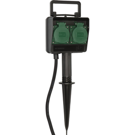 Brennenstuhl tuincontactdoos met aardspies 1154430 2-voudige stekkerdoos (zwart, 2x stekker, 1,4 meter, ip44)