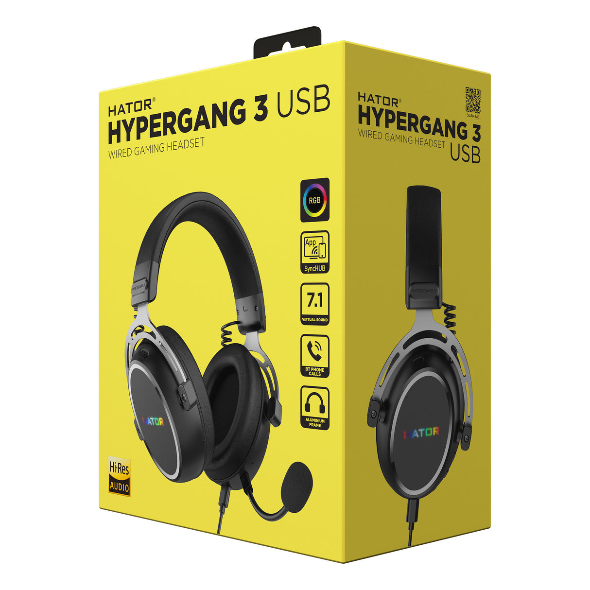 Hator hypergang 3 usb over-ear gaming headset (zwart, rgb, 7.1 virtual surround, usb bluetooth)