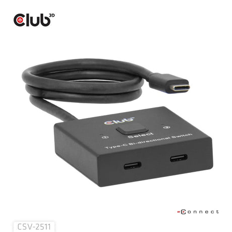 Club 3d usb-c bi-directional video + data + pd switch usb-switch (zwart)
