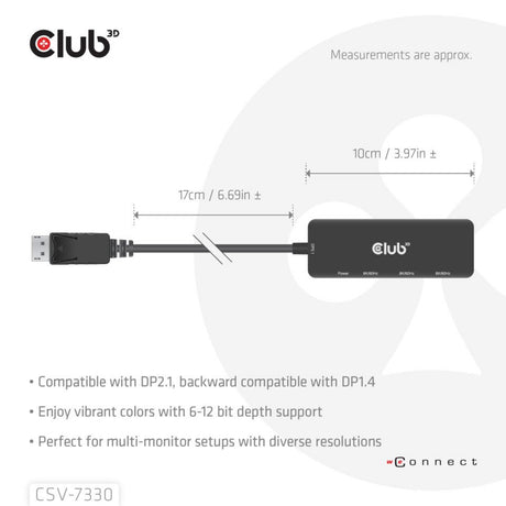 Club 3d displayport naar triple hdmi 8k60hz hub (zwart)