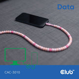 Club 3d usb-c beaded cable pink, 2 meter kabel (roze)