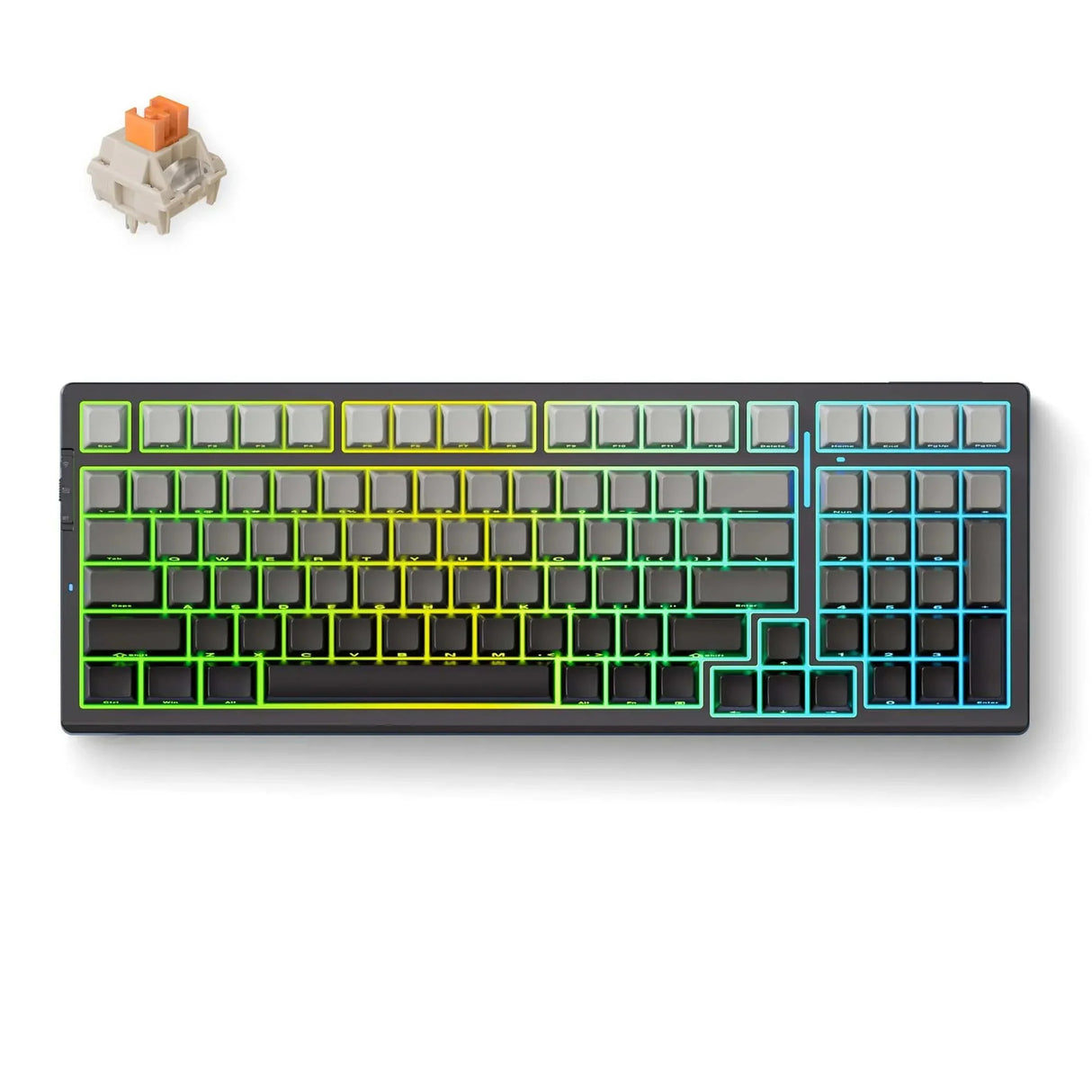 Mchose g98 pro black flame orange wireless tri-mode custom mechanical rgb gaming toetsenbord (zwart, us lay-out (qwerty), ttc flame orange, rgb, hot swap, double-shot pbt, draadloos | bluetooth | usb-c)