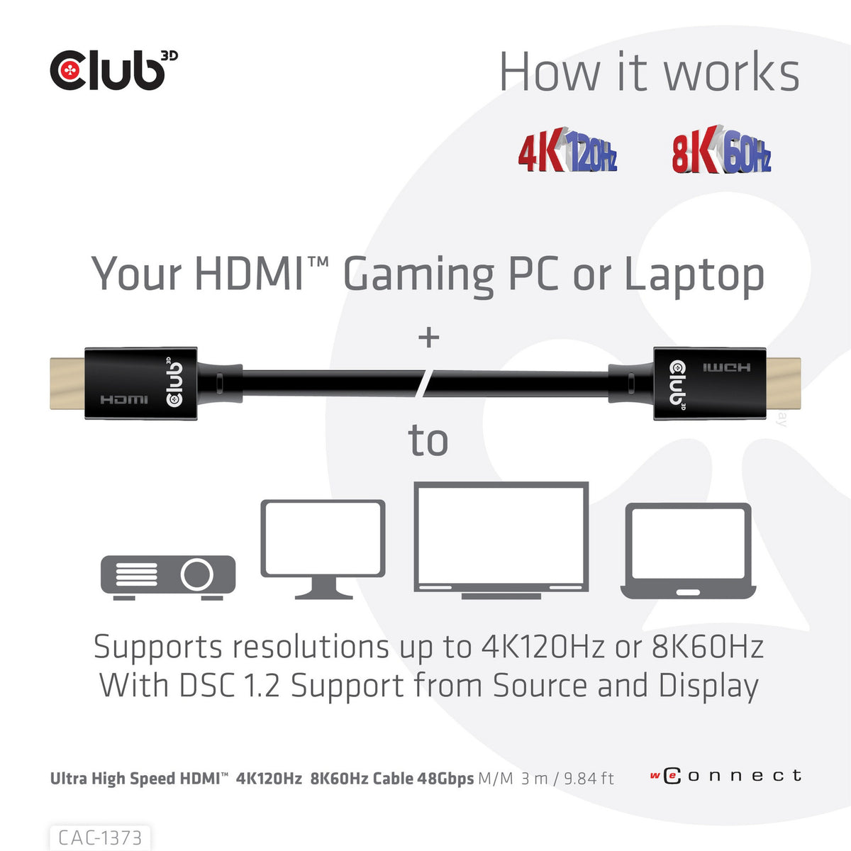 Club 3d gecertificeerde ultra high speed hdmi 2.1 kabel (zwart, 3 meter, 8k)