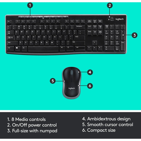 Logitech mk270 draadloze desktopset (zwart, eu lay-out (qwerty), rubberdome)