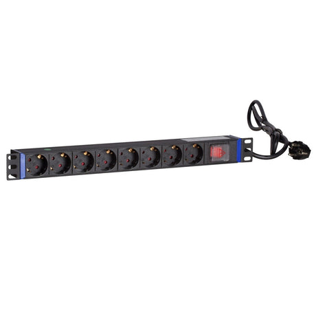 Dsi 19 inch 8 voudige stekkerdoos met schakelaar (zwart, 8x stekker, voor 8 stekkers)