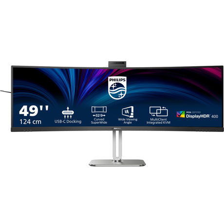 Philips 49b2u6900ch 48.8 curved ultrawide monitor (donkergrijs zilver, 1x displayport, 2x hdmi, 3x usb-c, 4x usb-a, 1x rj-45, webcam)