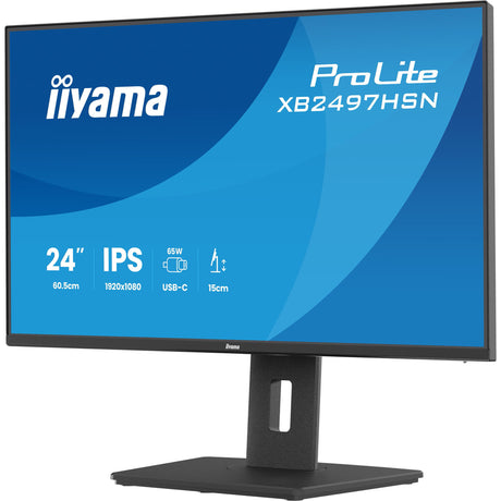 Iiyama prolite xb2497hsn-b1 23.8 monitor (zwart (mat), 1x displayport, 1x hdmi, 3x usb-c, 2x usb-a, 1x rj-45)