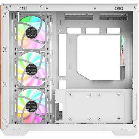 Thermaltake view 380 ws argb snow midi tower behuizing (wit houtkleur | 2x usb-a | 1x usb-c | rgb | tempered glass)